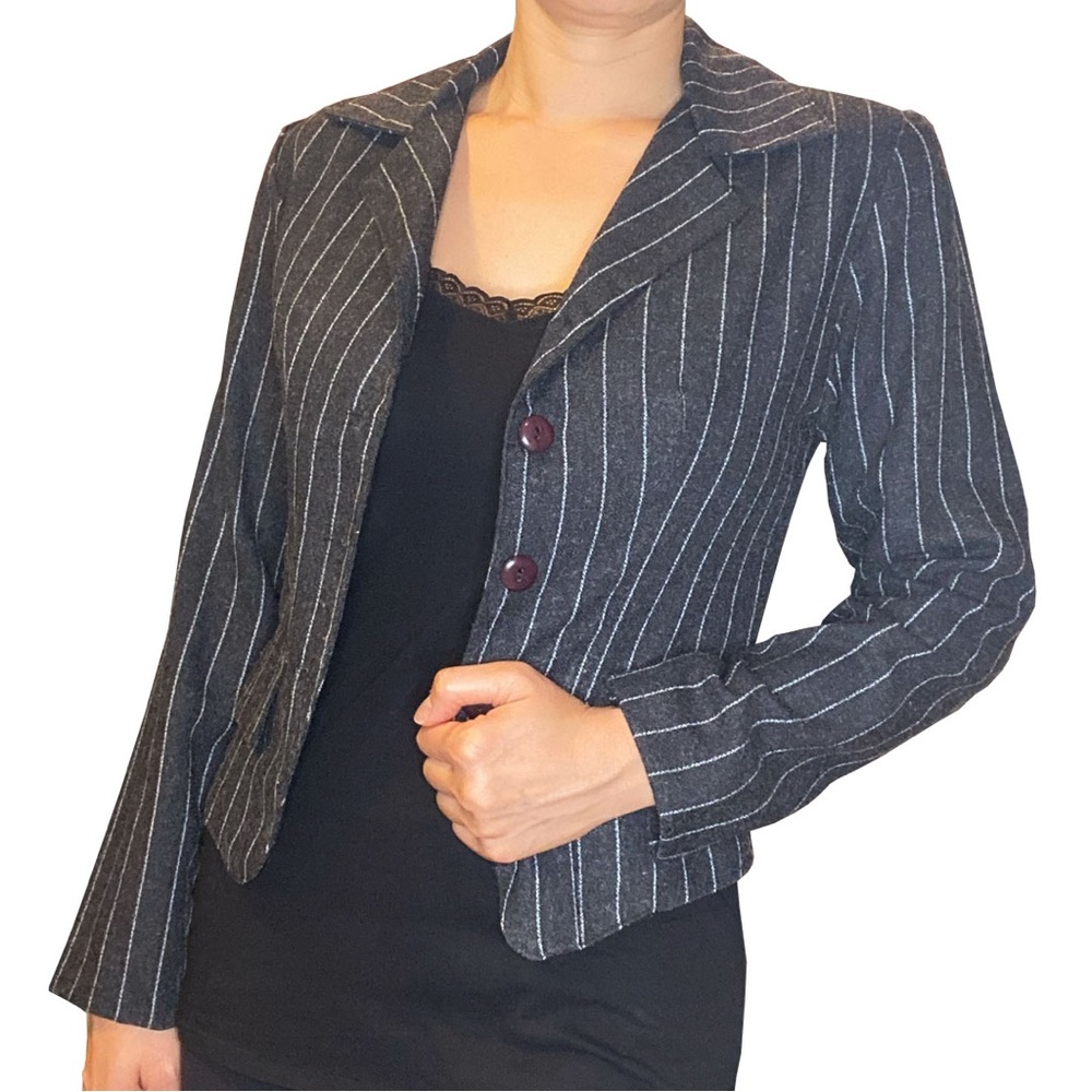 Dark Grey and White Striped Jacket Blazer